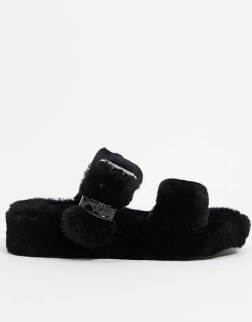 UGG fuzz yeah slippers in black ASOS