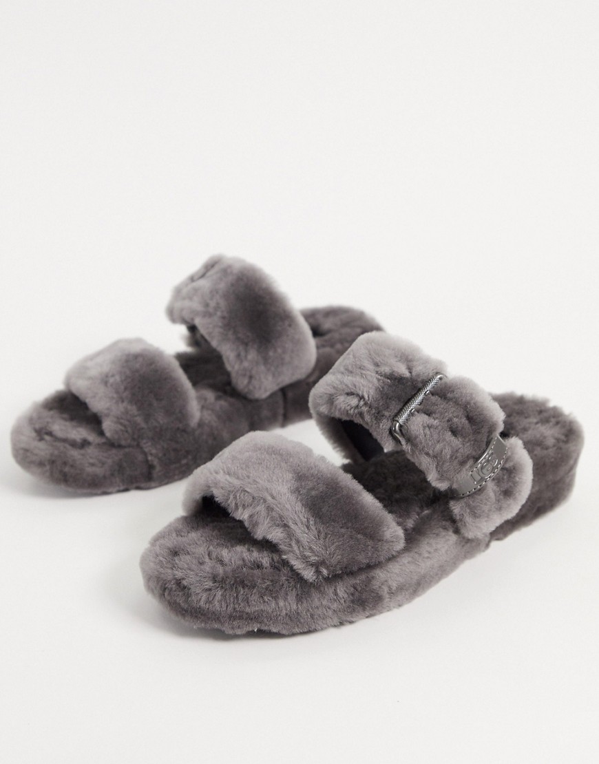 UGG fuzz yeah slippers in charcoal-Green