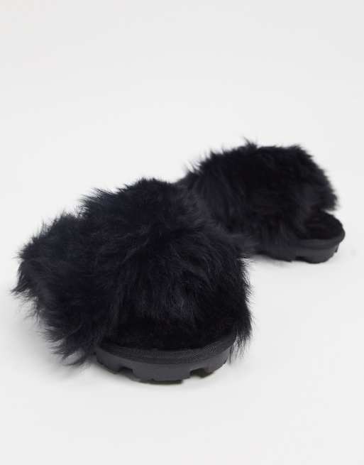 UGG Fuzzalicious flatform slippers in black ASOS