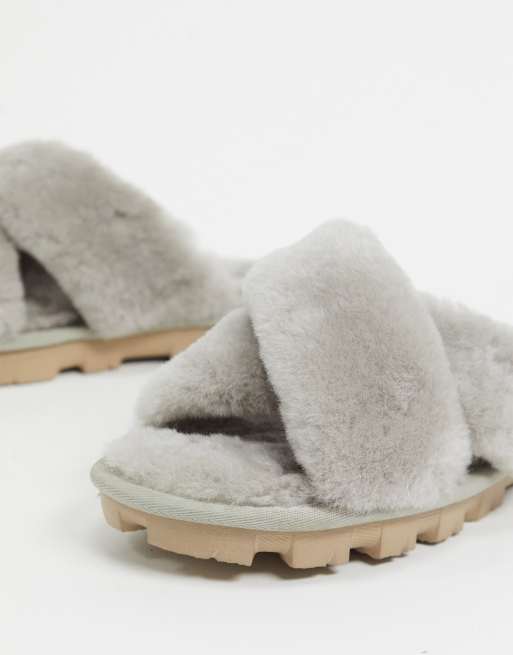 Ugg fuzzette cross strap fluffy slippers new arrivals