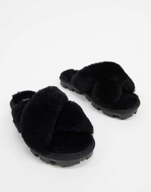 Black ugg fuzzette slippers new arrivals