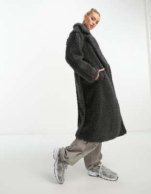 Ugg Gertrude Long Teddy Coat Ink Black In Black