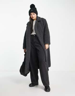 UGG Gertrude long teddy coat in black