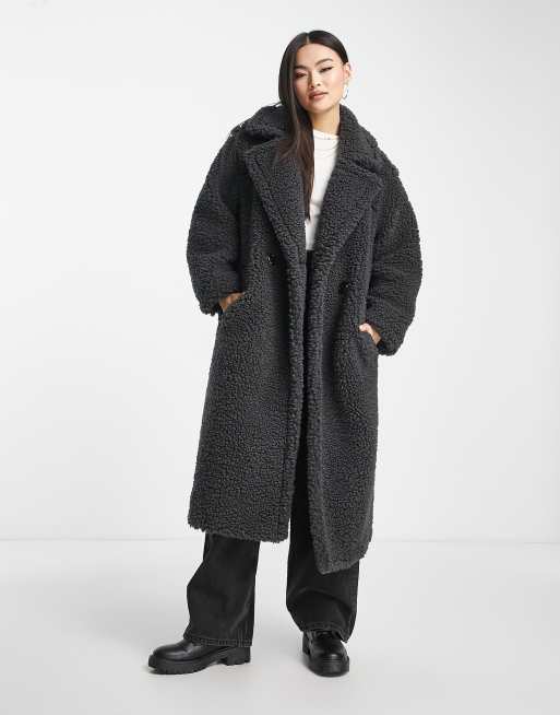 Black teddy bear long clearance coat