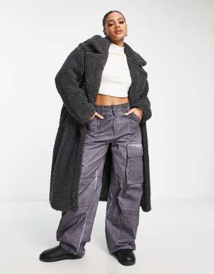 UGG UGG Gertrude long teddy coat in black