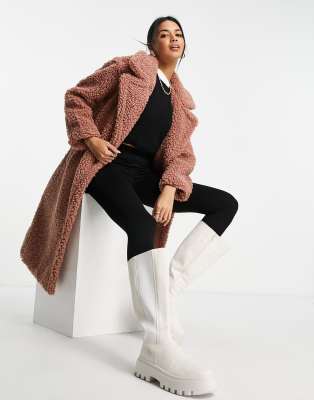 UGG Gertrude long teddy coat in firewood