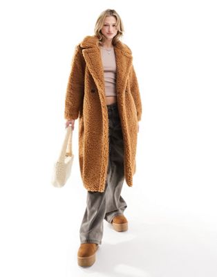 UGG Gertrude long teddy coat in tan - ASOS Price Checker