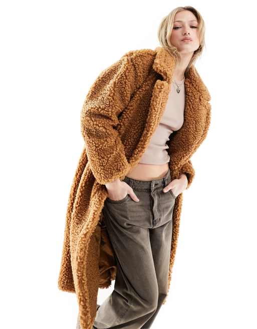 UGG Gertrude long teddy coat in tan