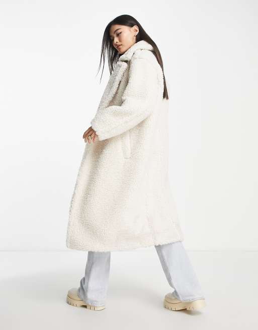 UGG Women's Gertrude Long Teddy Coat, Winter White, XS at  Women's  Coats Shop