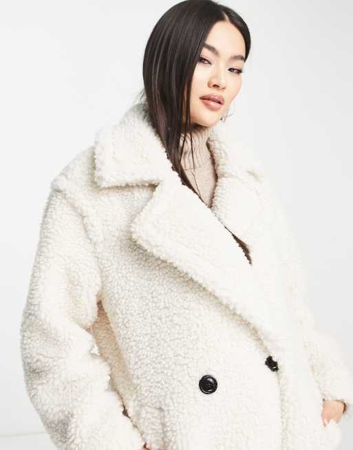 UGG Women's Gertrude Long Teddy Coat, Winter White, XS at  Women's  Coats Shop