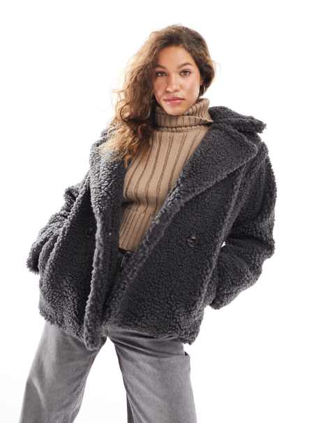 Womens black teddy bear cheap coat