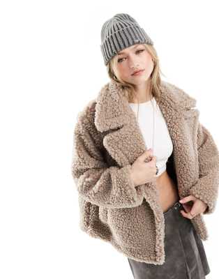 Shop Ugg Gertrude Teddy Coat In Stone-neutral