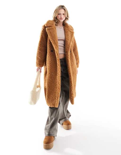 UGG Women's Gertrude Long Teddy Coat, Winter White, XS at  Women's  Coats Shop