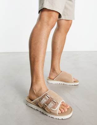 Shop Ugg Goldencoast Strap Sliders In Beige Suede-neutral