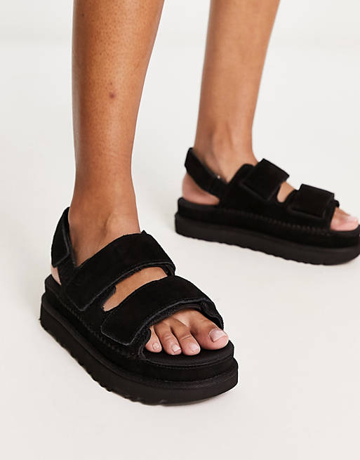 UGG Goldenstar slingback sandals in black suede | ASOS