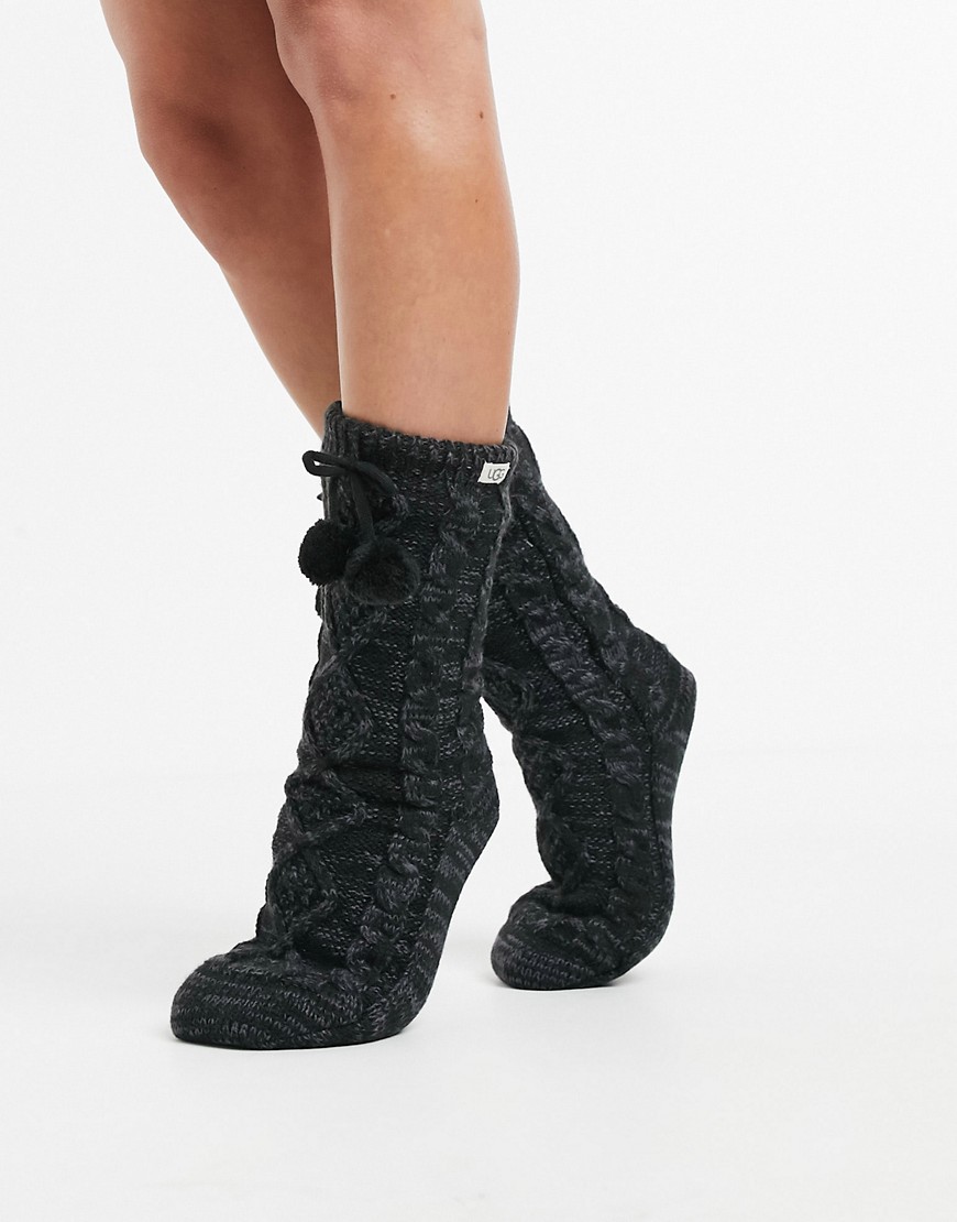 UGG - Grå sokker med pomponer og fleecefor
