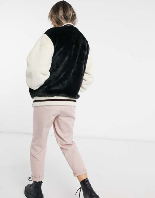 Ugg halie faux fur varsity jacket in mono