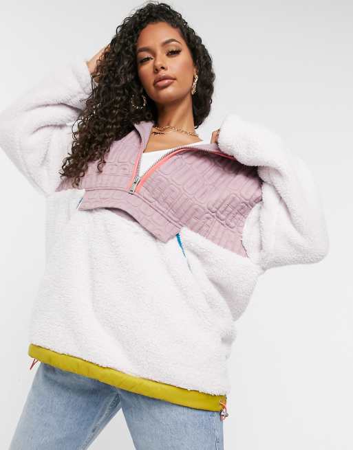 UGG Iggy teddy half zip pullover jacket in pink salt multi | ASOS