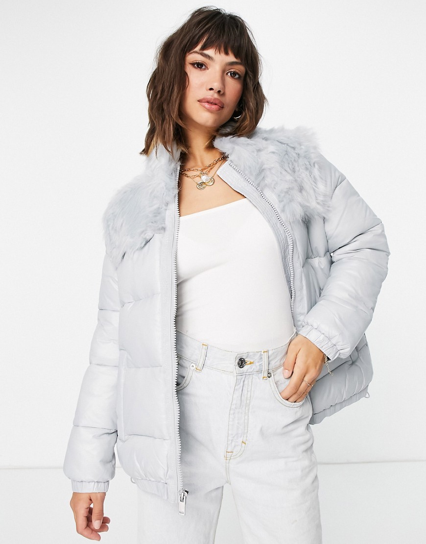 UGG jada puffer jacket with faux fur detail in light blue