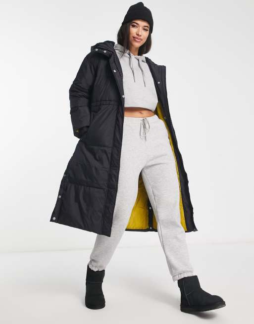 UGG Keely longline puffer coat in black | ASOS