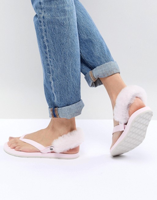 UGG LaaLaa pink fluffy back removable fur flat sandals | ASOS