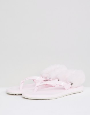 roze slippers met bont