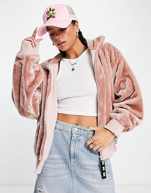 UGG Laken faux fur jacket in dusty pink