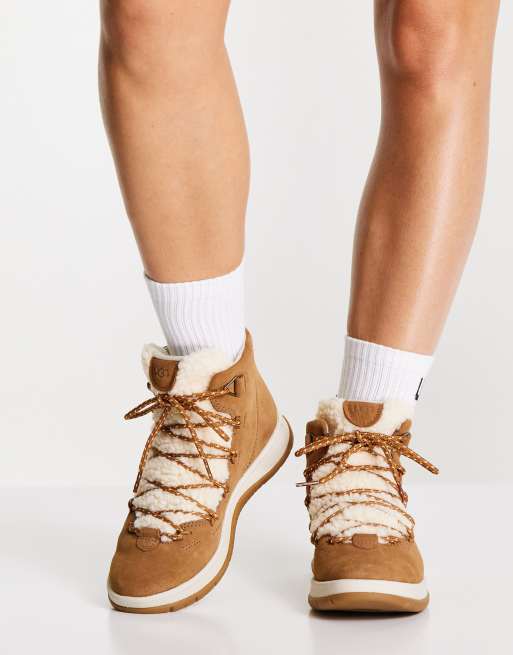 UGG Lakesider Heritage Mid lace up teddy ankle boots in chestnut