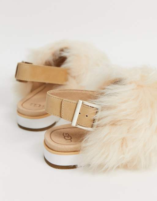 UGG leather holly fur slingback sandals in beige