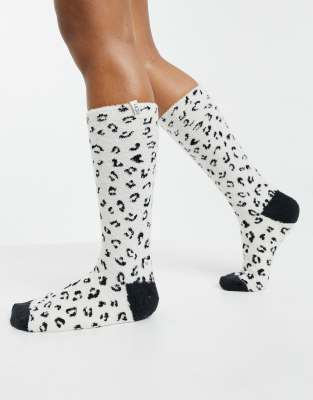 UGG - Leslie - Calzini con stampa micro leopardata, colore nero e bianco