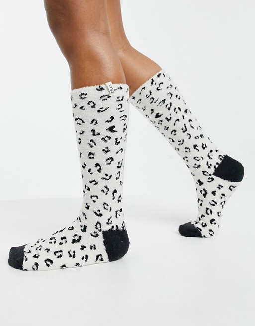 UGG Leslie micro leopard crew socks in black and white