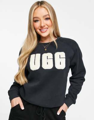 UGG Madeline sweatshirt fuzzy logo crewneck in black | ASOS