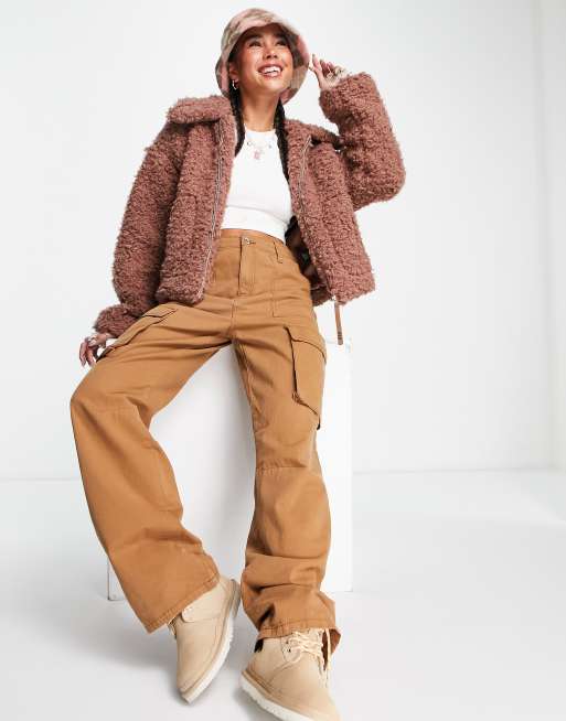 UGG – Maeve – Jacke aus Teddyfell in Kastanienbraun mit Reißverschluss, 4 von 4