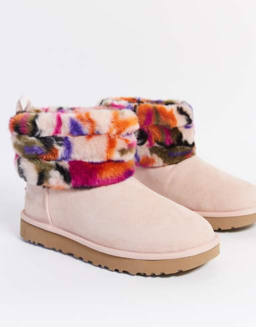 Women's fluff mini on sale quilted boots pink