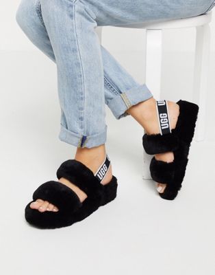 UGG Oh Yeah logo double strap sandals in black | ASOS