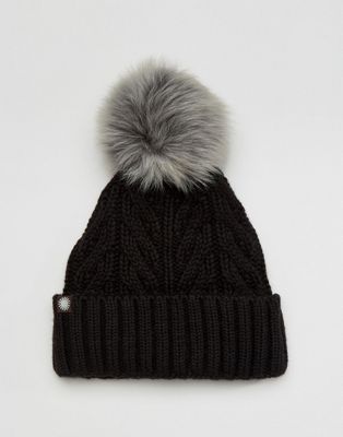 UGG Pom Black Cable Cuff Beanie Hat 
