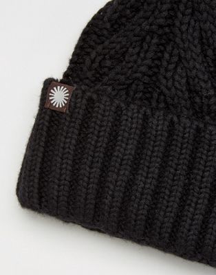UGG Pom Black Cable Cuff Beanie Hat 