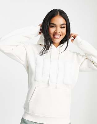 UGG Rey fuzzy logo hoodie in white