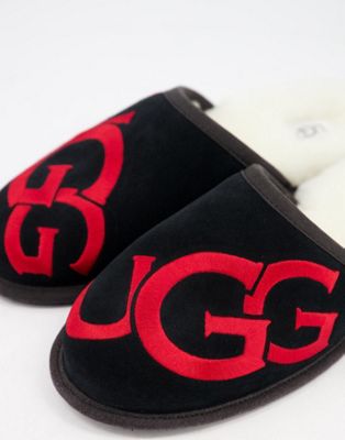 ugg scuff logo black and red