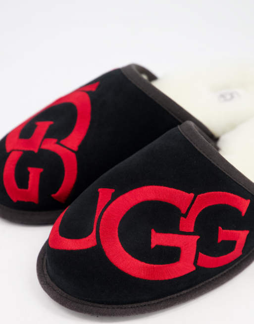 Ugg scuff logo outlet black and red