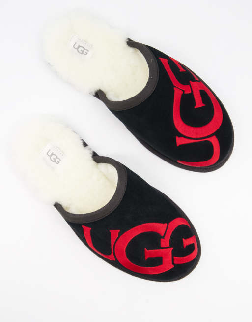 Ugg scuff logo black and best sale red