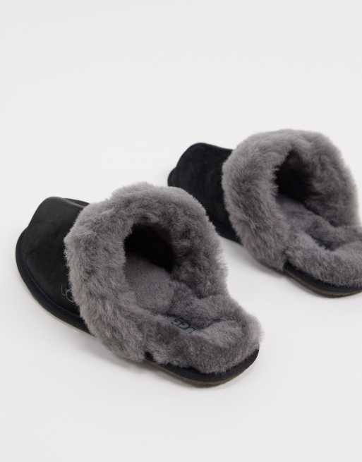 Black grey and on sale white ugg slippers