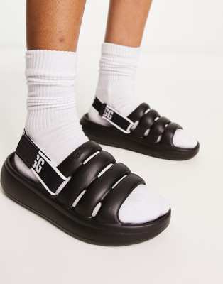 sport yeah molded slides in black-White