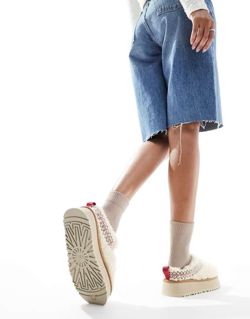 UGG Tazz braid platform mules in white borg | ASOS