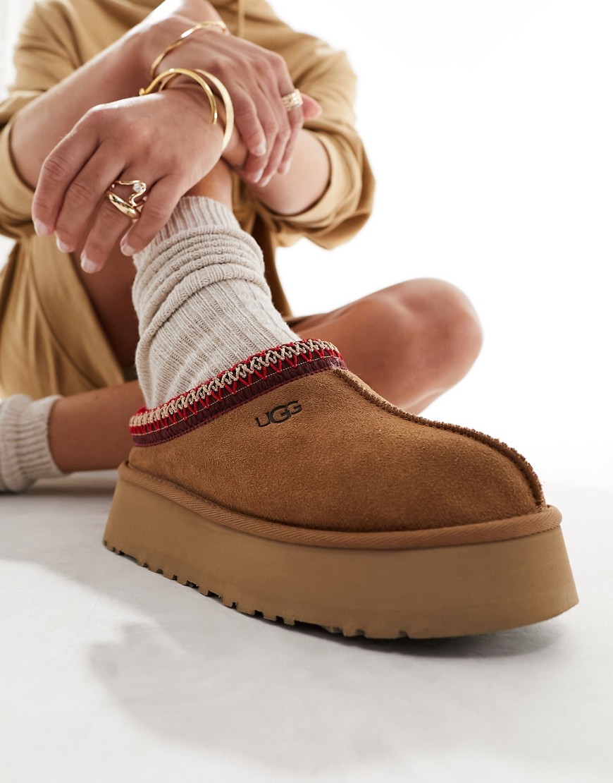 Shop Ugg Tazz Shearling Lined Platform Shoes In Chestnut-brown