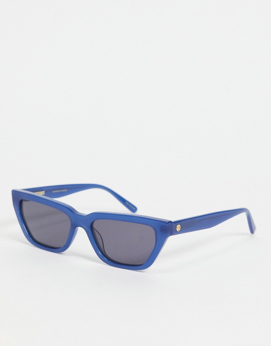 фото Угловатые солнцезащитные очки в тонкой оправе синего цвета hot futures-голубой