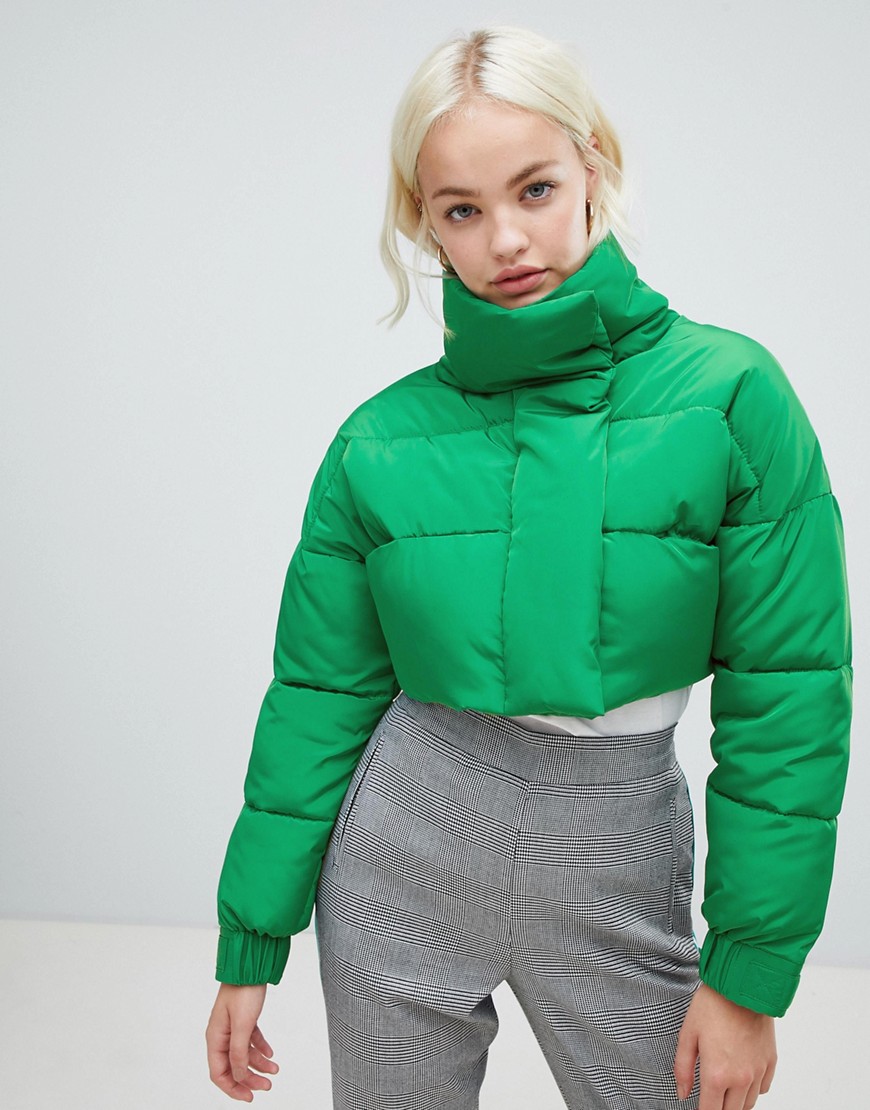 фото Укороченная дутая куртка asos design-зеленый
