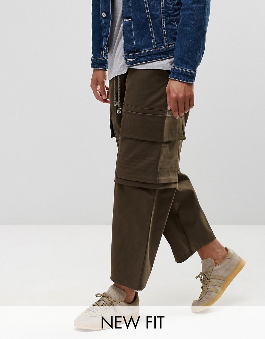фото Укороченные брюки карго цвета хаки с широкими штанинами asos-зеленый asos design