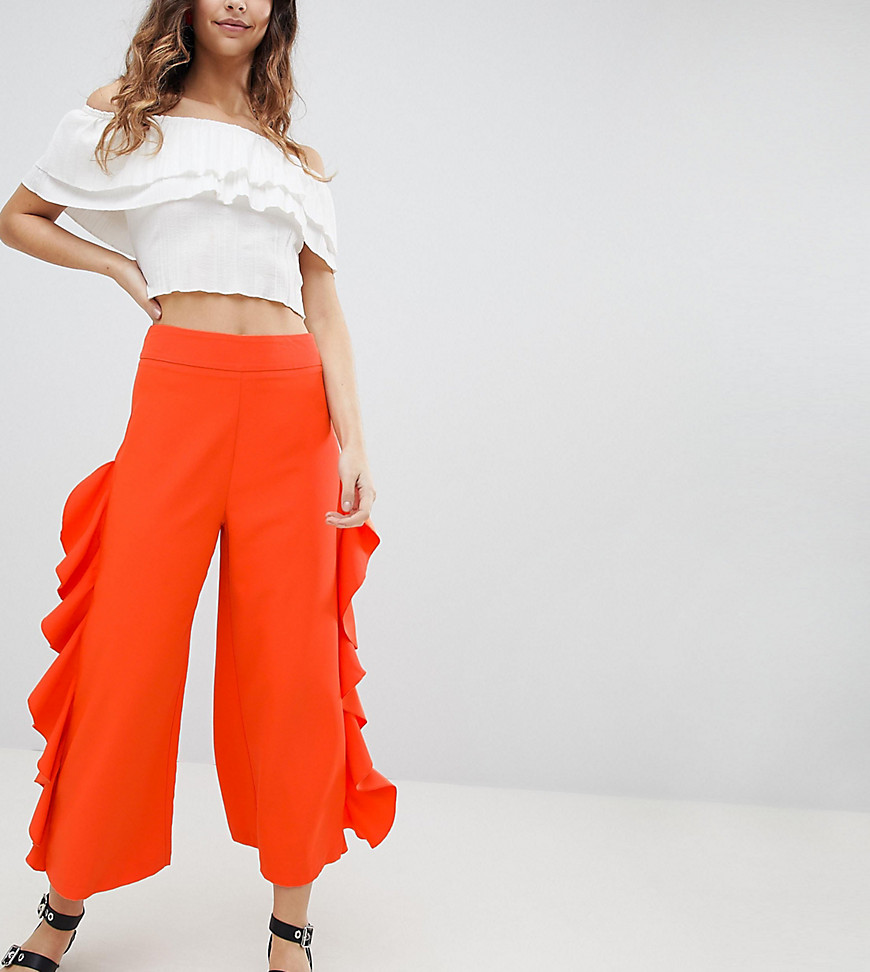 фото Укороченные брюки с широкими штанинами и рюшами miss selfridge-оранжевый