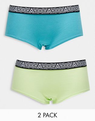Umbro 2 pack hipster briefs in green and turquoise (part of a set) - ASOS Price Checker